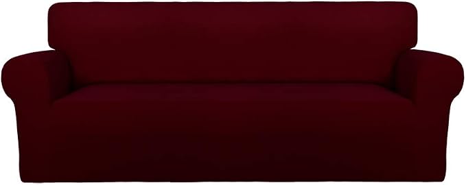 PureFit Stretch Couch Covers for Sofa Large Sofa Slipcovers Wine | 1-Piece Spandex Couch cover Soft Couch protector, Sofa cover Washable with Non Skid Foam and Elastic Bottom for Kids, Dogs