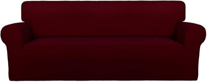 PureFit Stretch Oversized Couch Covers Fleece Sofa Slipcovers Wine | 1-Piece Sofa Cover Washable Soft Couch Protector, Couch Slipcover with Non Skid Foam and Elastic Bottom for Kids, Dogs