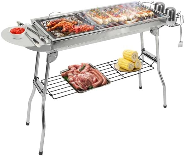 Grill Stand, Lightweight Portable Folding Table for BBQs and Camping, Folding BBQ Grill for Camping, Portable Charcoal Grill, Foldable Barbecue Grill, Stainless Steel BBQ Grill for Outdoor