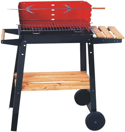 Portable Charcoal Grill for Camping BBQ Grills Outdoor Barbecue Grill with Side Wheel Trolley, Adjustable Height, Easy to Move and Clean, Ideal for Garden Patio Backyard Picnic,LightGrey-D