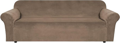 H.VERSAILTEX Stretch Velvet Sofa Covers Large Couch Covers Furniture Protector Soft with Non Slip Elastic Bottom, Feature Thick Comfy Rich Velour (Extra Large Sofa 98"-105", Coco Mocha)