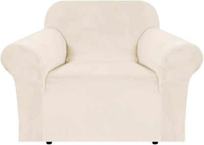 H.VERSAILTEX Stretch Velvet Armchair Cover Couch Covers 1 Cushion Chair Slipcover for Living Room Furniture Cover Crafted from Thick Comfy Rich Velour (Chair 31"-49", Cream)