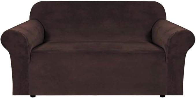H.VERSAILTEX Stretch Velvet Loveseat Covers for 2 Cushion Couch Covers for Living Room Sofa Covers Slipcovers with Non Slip Straps Bottom, Ultra Thick Comfy Velour (Width 58"-72", Chocolate)