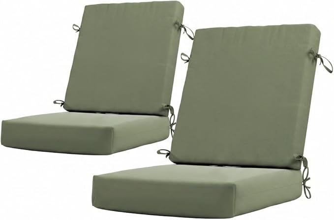 California Umbrella Outdoor Dining Chair, Set of 2 Patio Seat Cushions, 20 x 40 Inch, Premium Outdoor Memory Foam, Fade Resistant, Sunbrella Fabric, Fabric Ties, Spa