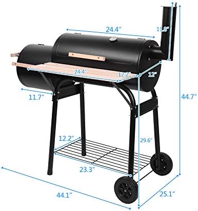Portable Charcoal Grill 44x25x44in - Heavy-Duty BBQ with Thermometer & Doors, Perfect for Camping, Beach, Garden, Patio & Backyard - Black Outdoor Grill