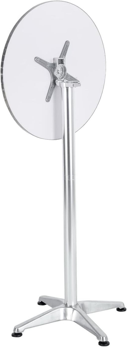 Set of 2, Aluminum Indoor Outdoor 23.75" Round Restaurant Bar Height 45" Table flip top, Patio Stainless Steel Silver Furniture 25.75" Base