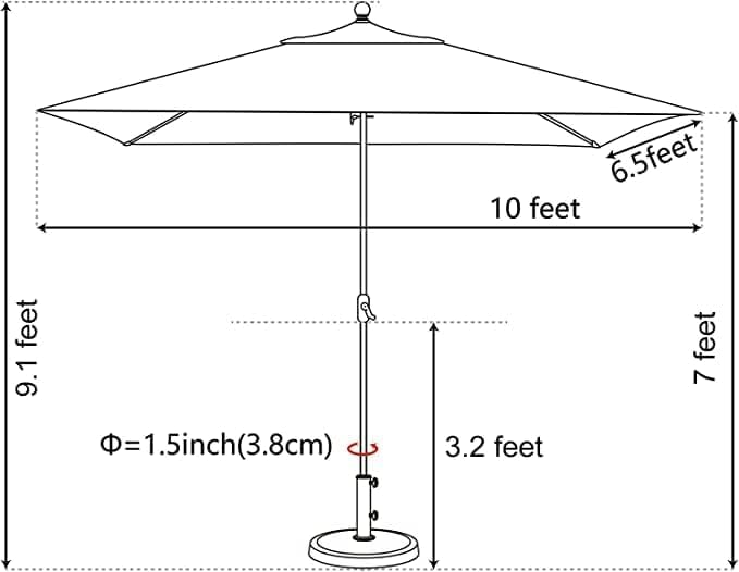 EliteShade USA 10-Year-Non-Fading 6.5x10Ft Rectangular Market Patio Umbrella, UPF 50+ UV Protection Performance Sun Umbrella, Heavy Duty Commercial Grade Outdoor Table Umbrella with Crank, Windproof Vented Top for Garden, Pool, Deck and Outdoor Playset...