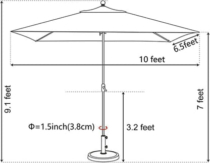 EliteShade USA 10-Year-Non-Fading 6.5x10Ft Rectangular Market Patio Umbrella, UPF 50+ UV Protection Performance Sun Umbrella, Heavy Duty Commercial Grade Outdoor Table Umbrella with Crank, Windproof Vented Top for Garden, Pool, Deck and Outdoor Playset...