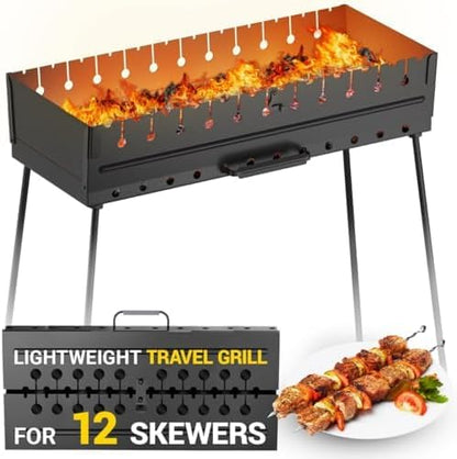 Charcoal Grill for 12 Skewers Charcoal Grill for 10 Skewers Portable Barbecue Camp Grills Foldable Metal Mangal BBQ for EDC Picnic Outdoor Cooking Camping Hiking