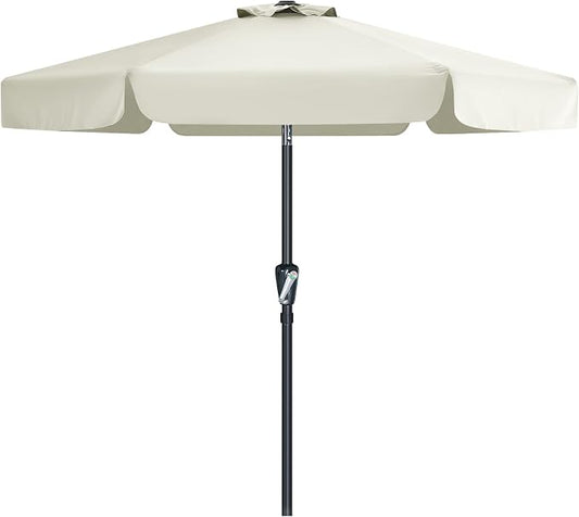 MASTERCANOPY 7.5ft Patio Umbrella with Valance, Crank & Tilt, Light Beige | 6 ribs, UV/fade-resist, waterproof, vent, for garden/deck/yard/pool