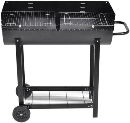 Barrel Grill, Heavy-Duty Steel Traditional Barbecue Smoker with 2 Cooking Grids Outdoor Portable Charcoal Grill Smoker for Pizza, Vegetables, Meats, Bread (Style G)