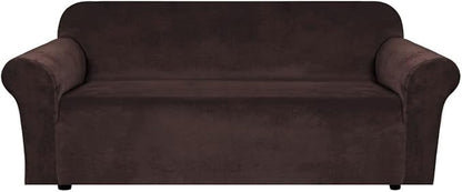H.VERSAILTEX Stretch Velvet Sofa Covers for 3 Cushion Couch Covers Sofa Slipcovers Furniture Protector Soft with Non Slip Elastic Bottom, Crafted from Thick Comfy Rich Velour (Sofa 72'-90', Chocolate)