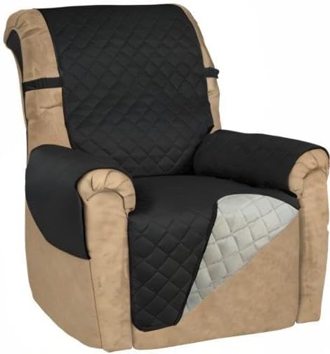 PureFit Reversible Recliner Chair Covers Couch Covers for Dogs, 19 in | Black/Beige, Water Resistant Couch Protector, Washable Pet Couch Cover with Non Slip and Elastic Straps For Kids