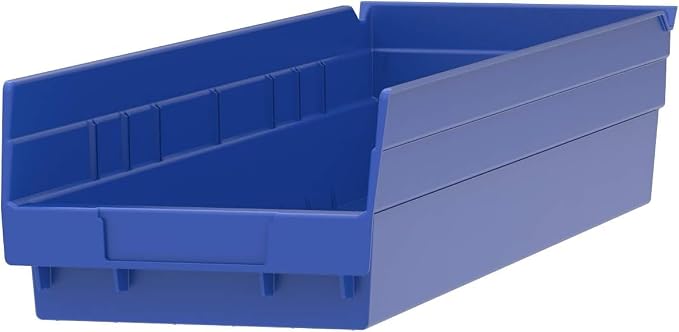Akro-Mils 30164 Heavy Duty Plastic Shelf Bins, 24"x 6.5"x 4", Blue, 6-Pk | Heavy Duty Nesting Storage Bins for Garage, Closet, Refrigerator, Kitchen, Cabinet, Drawer Organization, Pantry Organization