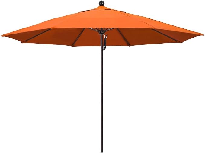 California Umbrella 11' Rd. Venture Series Contract Grade Patio Umbrella, Pulley Open, Bronze Finish, Sunbrella Tangerine