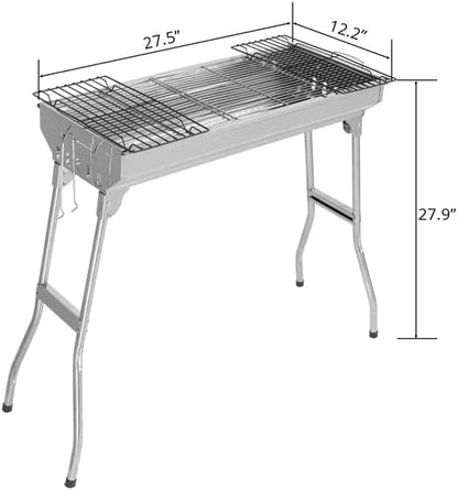 Portable Charcoal Grills Stainess Steel Folded Barbecue Grill 70x31x71cm Portable BBQ Grill for Outdoor Cooking Camping and Family Barbecue Outdoor Picnic