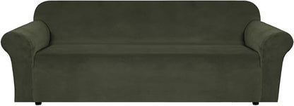H.VERSAILTEX Stretch Velvet Sofa Covers Large Couch Covers Furniture Protector Soft with Non Slip Elastic Bottom, Feature Thick Comfy Rich Velour (Extra Large Sofa 98"-105", Olive)