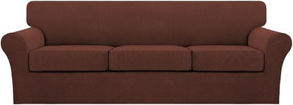 Turquoize 4 Piece Sofa Covers for 3 Cushion Couch Sofa Slipcover Soft Couch Cover for Dogs Washable Furniture Cover with 3 Individual Large Cushion Covers Feature Fabric (Large Sofa, Burnt Brick)