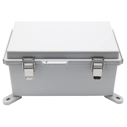 Clear Hinged Cover Stainless Steel Latch, IP67 Waterproof Electrical Weatherproof Junction Box, PVC Plastic Grey Case 11.4×7.5×5.5 inch（290×190×140mm）