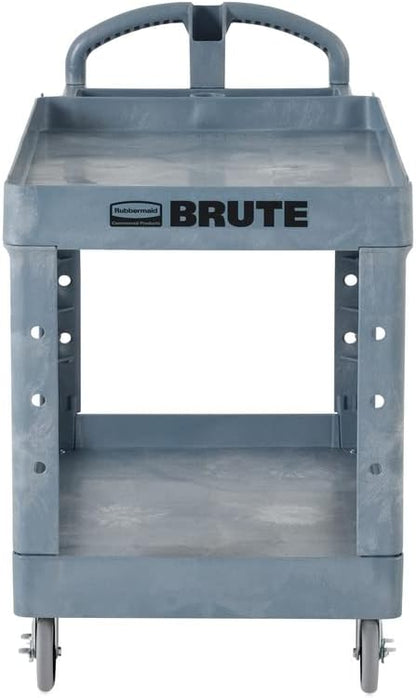 Rubbermaid Commercial Products BRUTE Heavy Duty 2-Shelf Utility/Service Cart, Large, Lipped Shelves, Ergonomic Handle, 750 lbs. Capacity, Black, for Warehouse/Garage/Cleaning/Maintenance/Stadiums