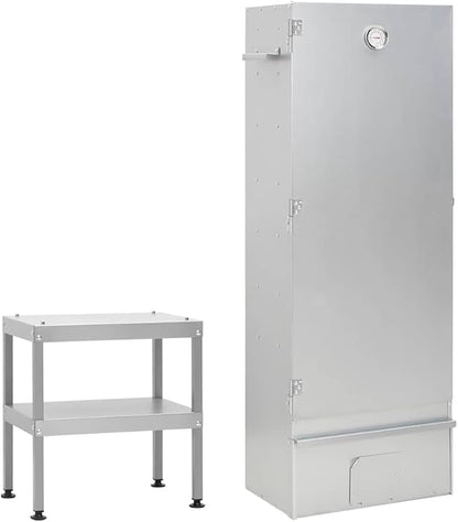 Outdoor BBQ Smoker with Prep Table, Galvanized Steel Vertical Smoker Grill for Meat, Fish and Sausage, Includes Thermometer and Storage Shelves
