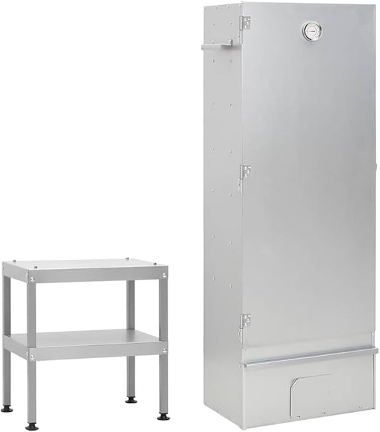 Outdoor BBQ Smoker with Prep Table, Galvanized Steel Vertical Smoker Grill for Meat, Fish and Sausage, Includes Thermometer and Storage Shelves