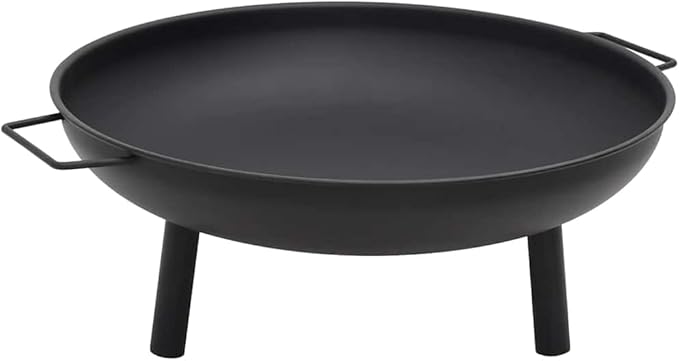 Outdoor Steel Fire Pit Bowl 26.6"x22.8"x8.9", Black Powder-Coated, Portable Patio Heater with Handles for Garden, Backyard, Camping, Wood Burning
