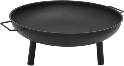 Outdoor Steel Fire Pit Bowl 26.6"x22.8"x8.9", Black Powder-Coated, Portable Patio Heater with Handles for Garden, Backyard, Camping, Wood Burning