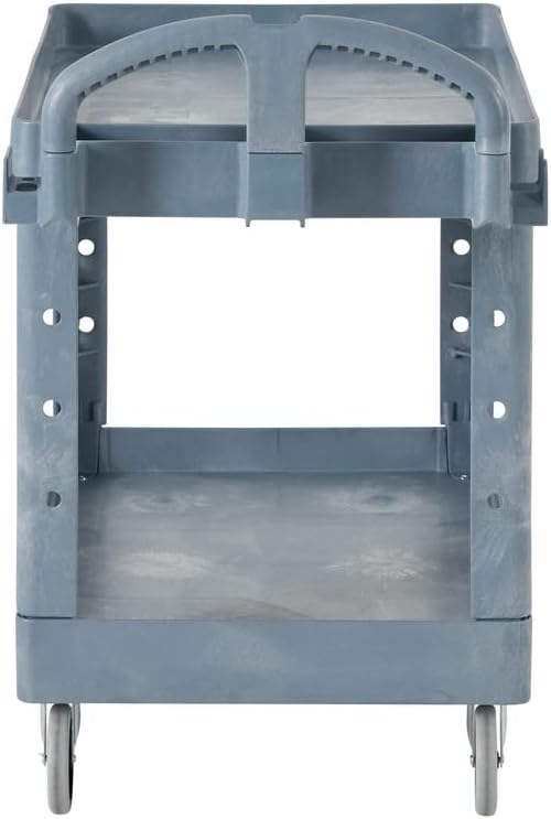 Rubbermaid Commercial Products BRUTE Heavy Duty 2-Shelf Utility/Service Cart, Large, Lipped Shelves, Ergonomic Handle, 750 lbs. Capacity, Black, for Warehouse/Garage/Cleaning/Maintenance/Stadiums