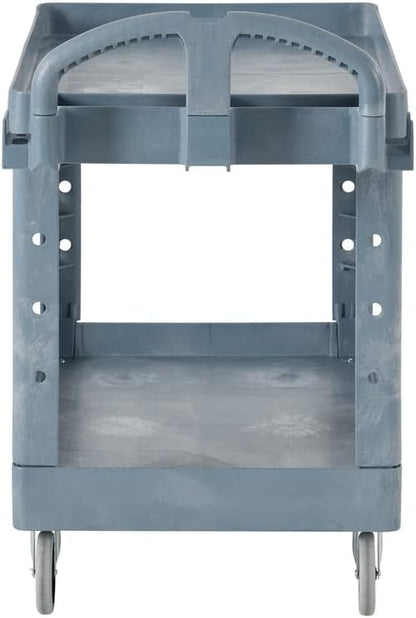 Rubbermaid Commercial Products BRUTE Heavy Duty 2-Shelf Utility/Service Cart, Large, Lipped Shelves, Ergonomic Handle, 750 lbs. Capacity, Black, for Warehouse/Garage/Cleaning/Maintenance/Stadiums