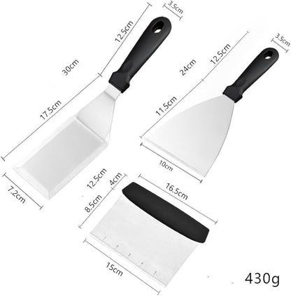 3PCS Griddle Scraper Set, Stainless Steel Metal Spatula and Scraper for Blackstone, Flat Top Grill Accessories