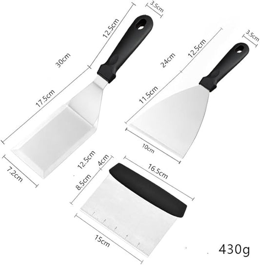 3PCS Griddle Scraper Set, Stainless Steel Metal Spatula and Scraper for Blackstone, Flat Top Grill Accessories