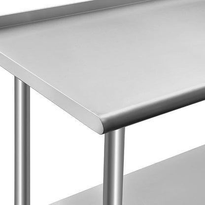 ROCKPOINT Stainless Steel Table for Prep & Work with Backsplash 24x60 Inches, NSF Metal Commercial Kitchen Heavy Duty Table with Adjustable Under Shelf and Table Foot for Restaurant, Home and Hotel