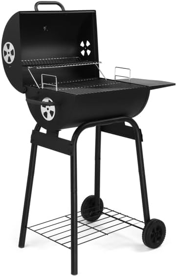 Charcoal Grills Outdoor BBQ Grill, Barrel Charcoal Grill with Side Table and Wheels, for Outdoor Backyard Camping Picnics Patio and Parties