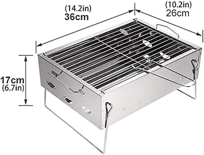 Small Charcoal Barbecue Grill, Stainless Steel Portable Folding BBQ Grill with Net Tongs, Desk Tabletop Smoker BBQ, for 2-5 People, 36 x 26 x 17 cm for Home Outdoor Picnic