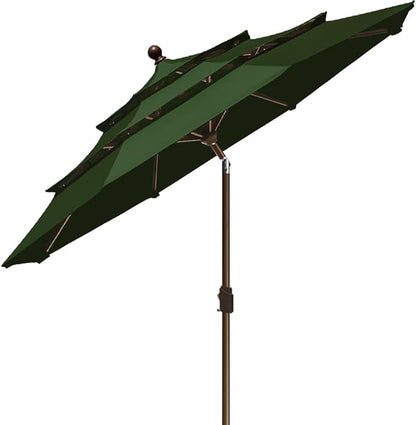 EliteShade USA 10-Year-Non-Fading 9ft 3-Tier Market Patio Umbrella, Commercial Grade Outdoor Table Umbrella with Crank Open, Windproof & UPF 50+ UV Protection, Heavy Duty Ventilation for Garden, Deck, Pool, Backyard, Beach & Bistro, Fern