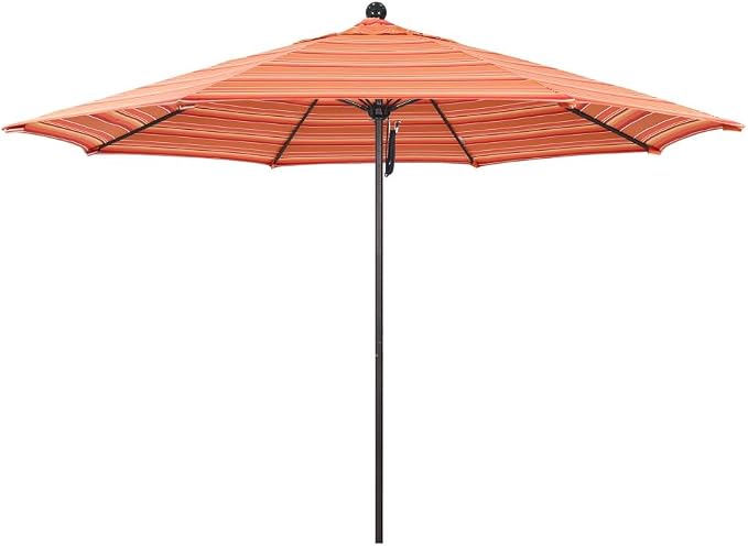 California Umbrella 11' Rd. Venture Series Contract Grade Patio Umbrella, Pulley Open, Bronze Finish, Sunbrella Dolce Mango