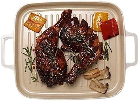 FIKA Kitchen Nonstick BBQ Grill Pan with Handle, Healthy Cooking Ceramic Coating Griddle Pan, Induction Compatible Barbeque Skillet, Dishwasher & Oven Safe, Made in Korea (11" X 9.8")