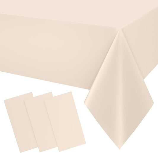 Smiry Disposable Table Cloth 3 Pack, 54 x 108 Inch Waterproof Plastic Tablecloth, Decorative Rectangle Table Covers for Party, Birthday, Picnic, Ivory