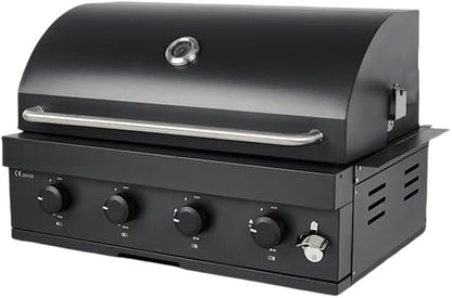 4-Burner Gas & Charcoal Combo Built-in BBQ Grill – Outdoor Tabletop Barbecue with Thermometer, Cast Iron Grates, Pull-Out Grease Tray – for Patio, Garden, or Backyard Use