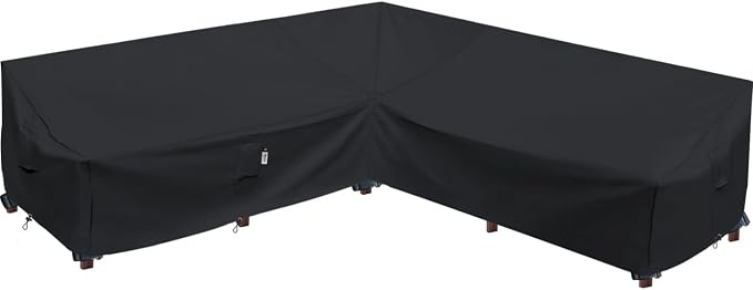 Heavy Duty Outdoor Sectional Sofa Cover, 130-inch L-Shaped Waterproof 600D Patio Furniture Covers, Lawn Patio Couch Protector(Midnight Black, V-Shaped-130" x 130")