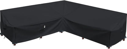 Heavy Duty Outdoor Sectional Sofa Cover, 130-inch L-Shaped Waterproof 600D Patio Furniture Covers, Lawn Patio Couch Protector(Midnight Black, V-Shaped-130" x 130")