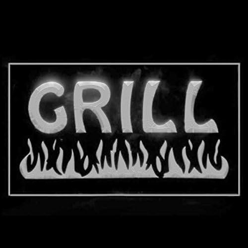 110032 Fire Grill Bar Restaurant BBQ Steakhouse Open Display LED Light Neon Sign (16" X 12", White)