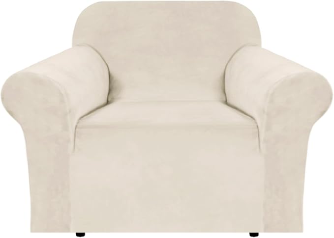 H.VERSAILTEX Stretch Velvet Armchair Cover Couch Covers 1 Cushion Chair Slipcover for Living Room Furniture Cover Crafted from Thick Comfy Rich Velour (Chair 31"-49", Ivory)