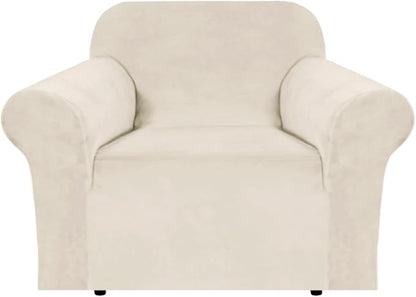 H.VERSAILTEX Stretch Velvet Armchair Cover Couch Covers 1 Cushion Chair Slipcover for Living Room Furniture Cover Crafted from Thick Comfy Rich Velour (Chair 31"-49", Ivory)