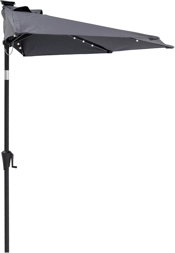 C-Hopetree 9 ft Half Round Outdoor Patio Market Wall Umbrella with Solar LED Lights and Tilt
