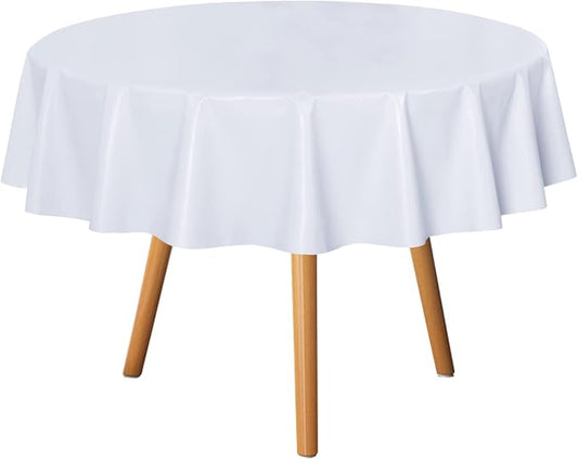 sancua 100% Waterproof Vinyl Tablecloth Table Cloth 60 Inch Round, White | Oil Spill Proof, PVC Material, Wipe Clean Table Cover for Dining Tables, Buffet Parties and Camping