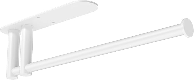 STWWO Paper Towel Holder Under Cabinet, Self-Adhesive Paper Towel Rack | White, Under Counter Under Sink Paper Towel Holder, Self-Adhesive or Wall Mounted, Fits Kitchens Bathrooms & RV