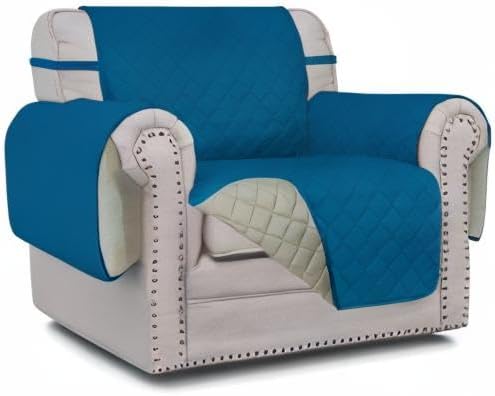 Easy-Going Reversible Couch Cover, Small Chair, Peacockblue/Beige | Machine Washable Slipcover For Dogs, Water Resistant Furniture Mat For Living Room, Non-Slip Sofa Cover, Pet Friendly