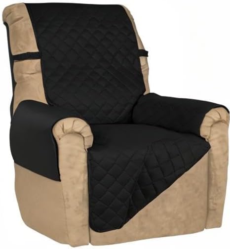 PureFit Reversible Recliner Chair Covers Couch Covers for Dogs, 19 in | Black/Black, Water Resistant Couch Protector, Washable Pet Couch Cover with Non Slip and Elastic Straps For Kids